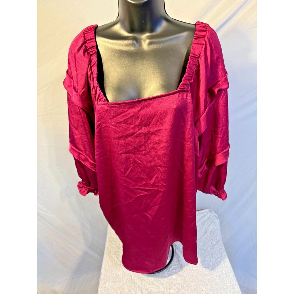 Liz Claiborne square Neck Romantic Deep Red Blouse Top Silky Women’s XL Satin